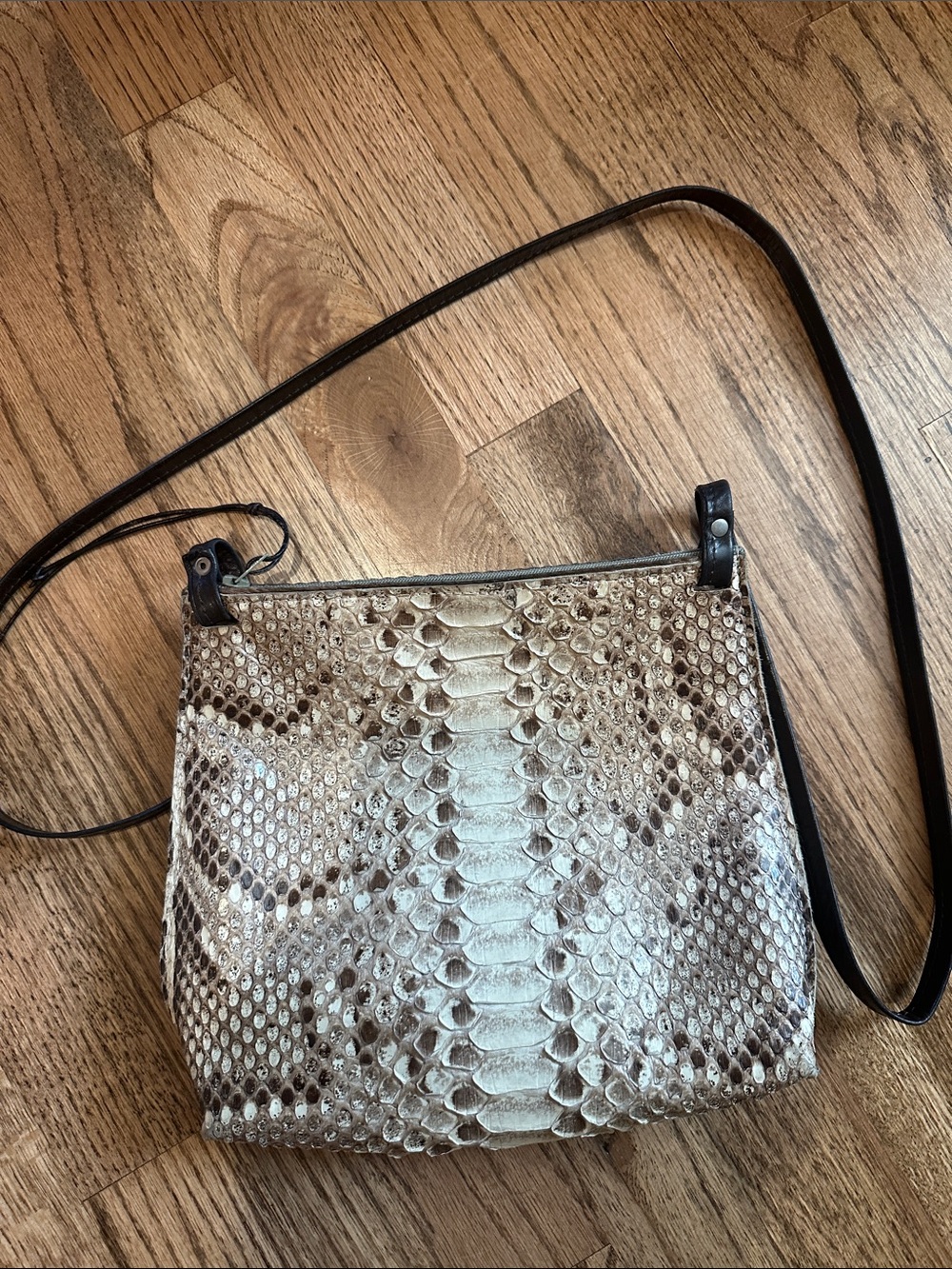 Python-Print Crossbody Bag in Beige brown b.may leather bag small